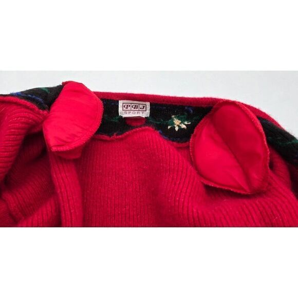 PBJ Sport Womens XL Red Wool Cardigan With Heart Buttons & Floral Embroidery - Picture 7 of 7